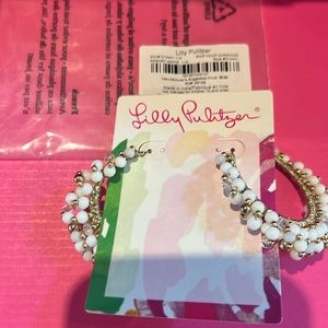 Lilly Pulitzer white and gold hoop earrings
